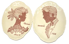 Hand Painted Silhouette Profile Couple Plates Pair Prom Formal Vintage 1938 30s