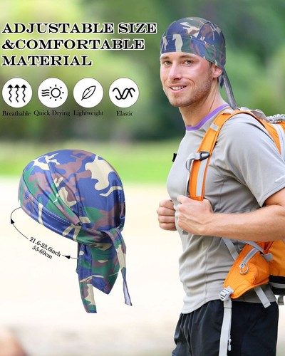 8Pack Do Rag Skull Caps for Men Sweat Wicking Doo Rags Cooling Helmet Liner - Picture 3 of 7