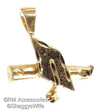 Graduation Hat  Diploma Charm / Pendant EP Gold Plated with Lifetime Guarantee
