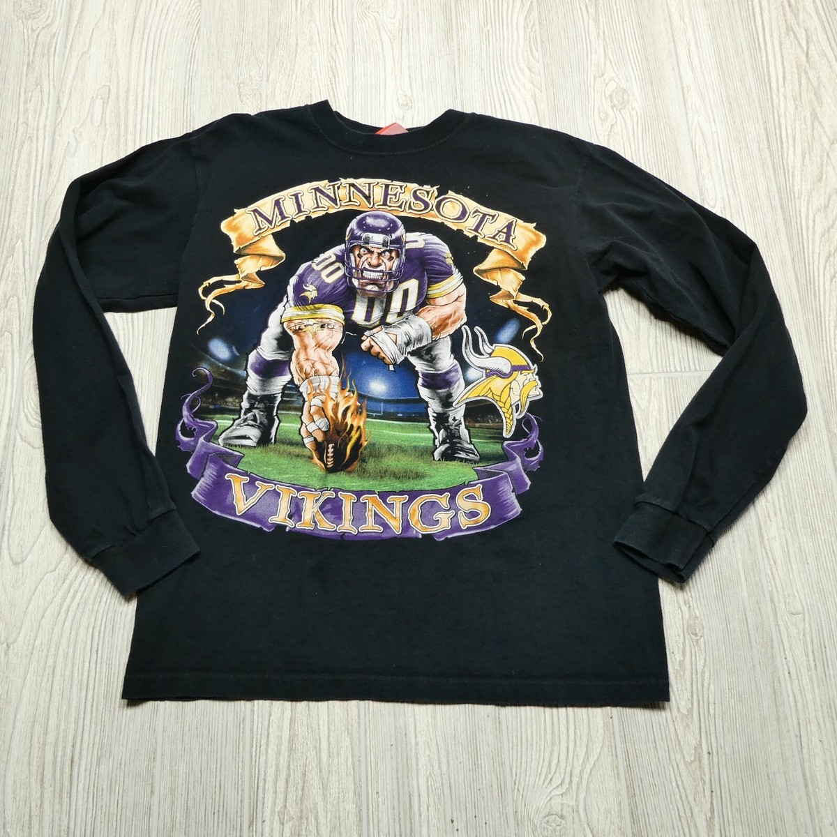 VINTAGE Minnesota Viking Shirt Adult M Black Long Sleeve Jumbo