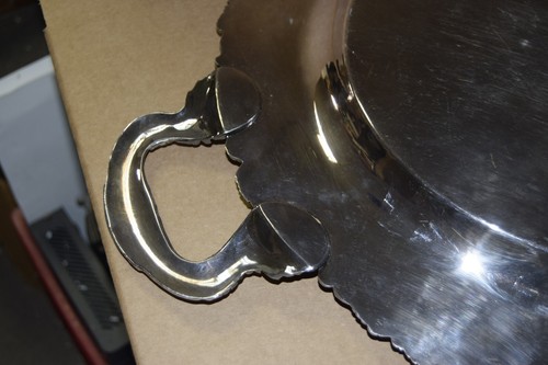 Halbmond Silber auf Kupfer "Traubenranken" 32" versilbert Servierplatte Tablett - Bild 11 von 13