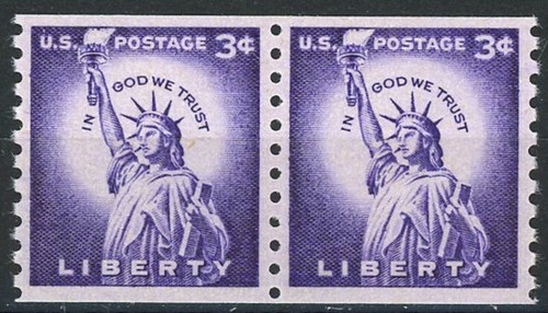 Statue of Liberty Untagged Large Holes MNH VF Coil Pair Scott 1057A - 第 1/2 張圖片