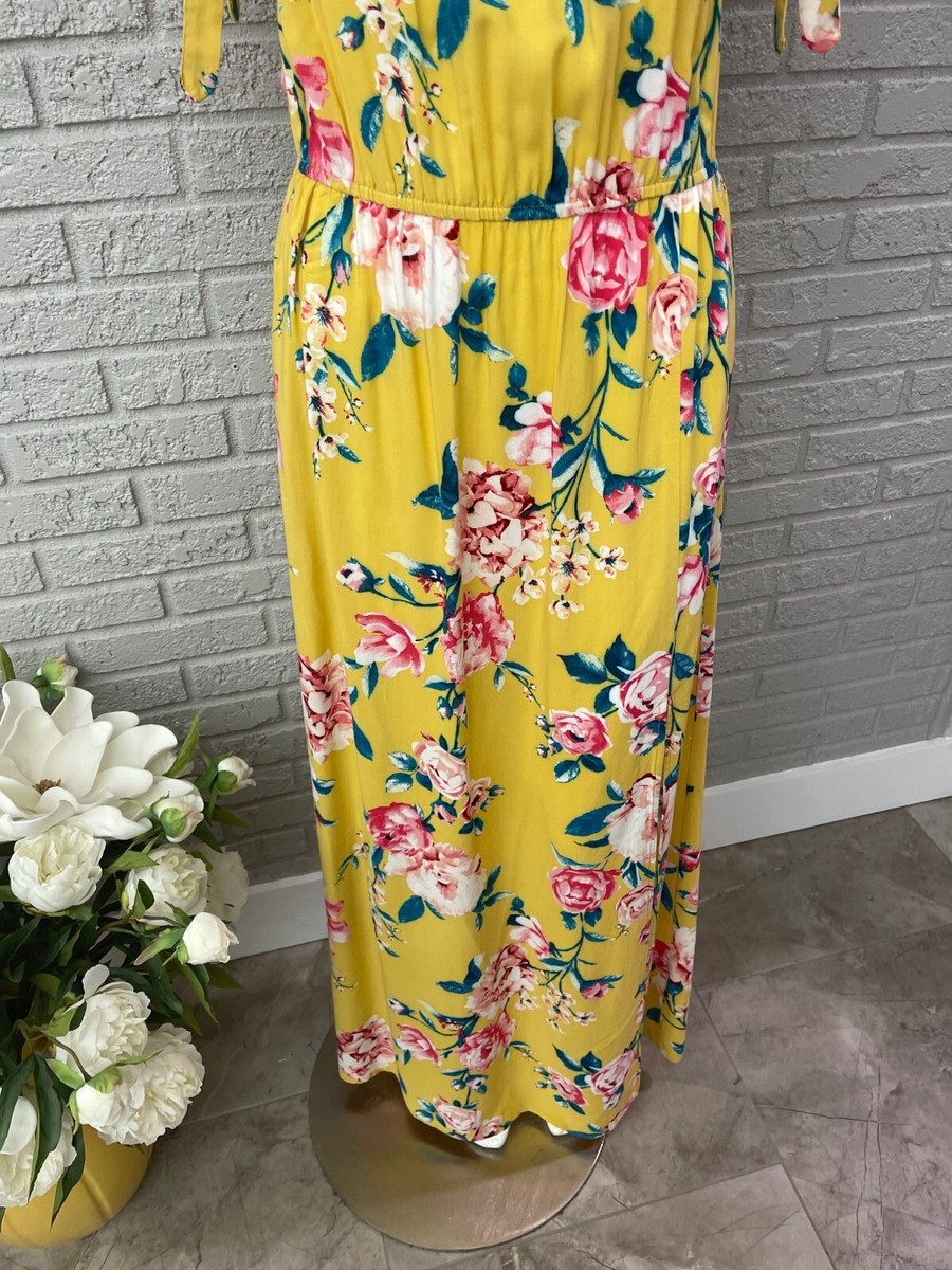 band of gypsies floral maxi dress Band of Gypsies Women Yellow Floral Print Cold Shoulder Maxi Dress Size M