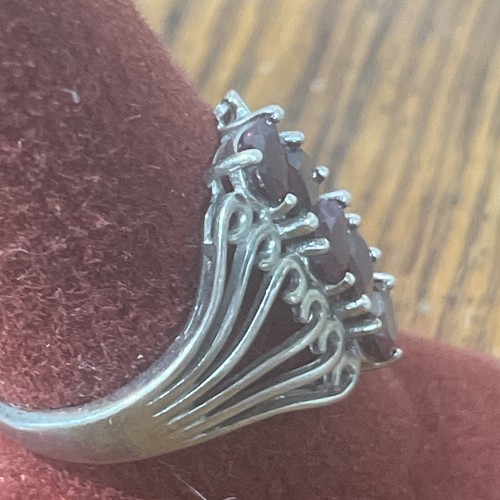 DK 925 Vtg. Sterling Rhodolite Ring Scrolling Features Pear Shaped Garnet Sz 10 - Picture 7 of 8