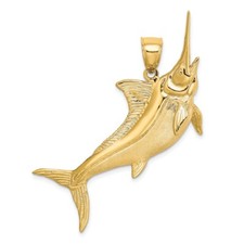 14K Yellow Gold 3-D Satin / Polished Marlin Pendant