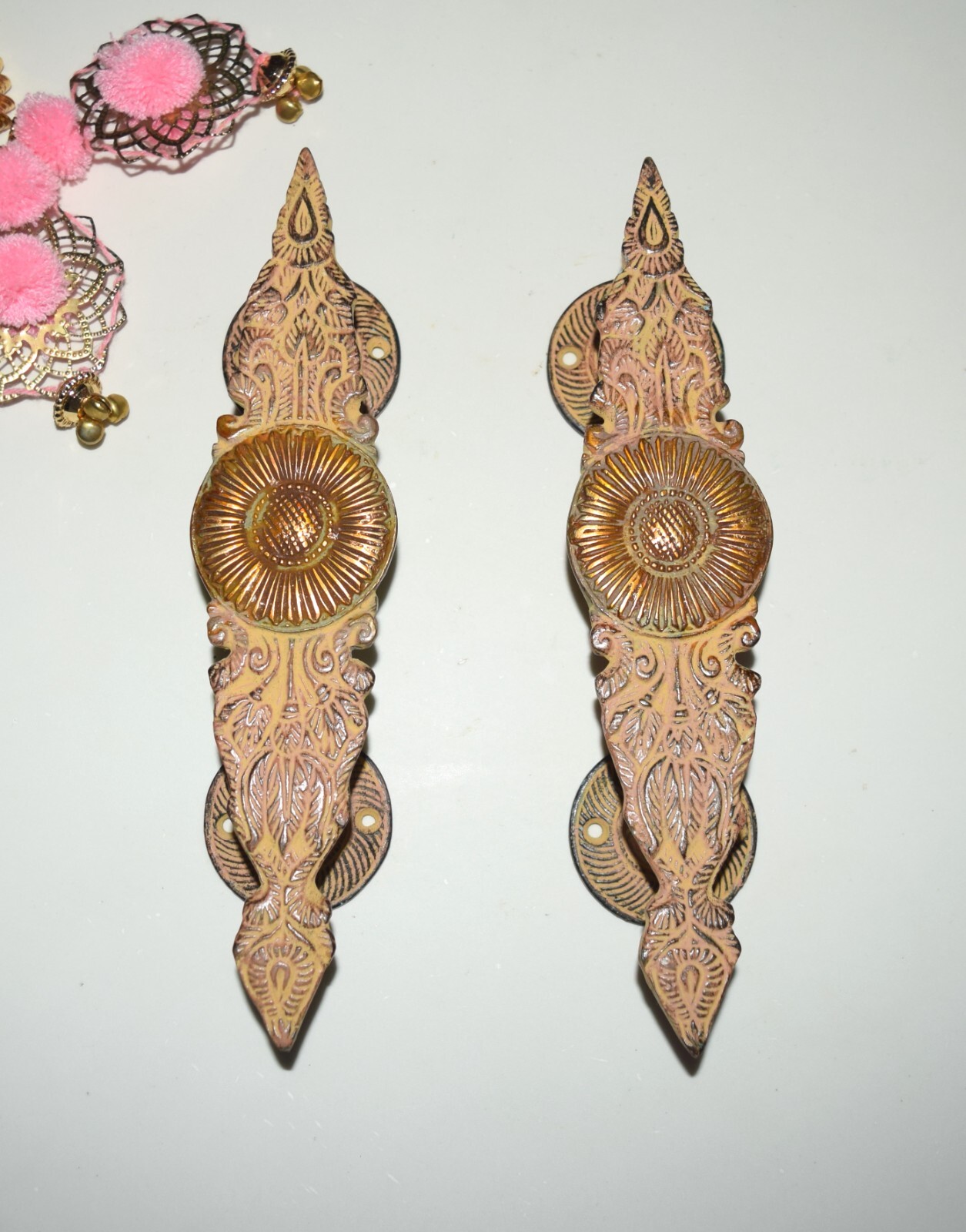 APL Maniglia per porta fiori calendula ottone cappello da sole arte fioritura maniglia base rotonda HK449