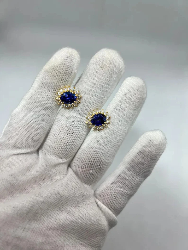 Gemelos para hombre enchapados en oro amarillo de 14 quilates corte ovalado de 1,80 quilates creado en laboratorio Foto 4 de 4