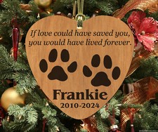 Personalized Pet Memorial Ornament  Wooden Keepsake for Dog or Cat  Love Saved
