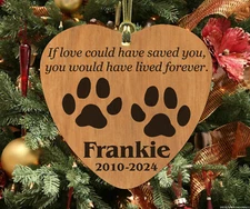 Personalized Pet Memorial Ornament | Wooden Keepsake for Dog or Cat | Love Saved