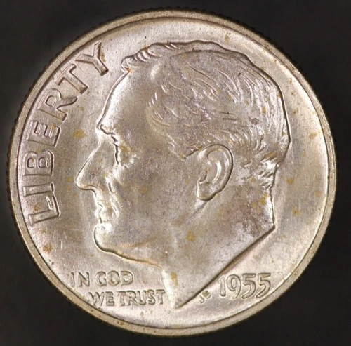 1955  ROOSEVELT DIME BU FRESH FROM ORIGINAL ROLL-LOT AA-4662