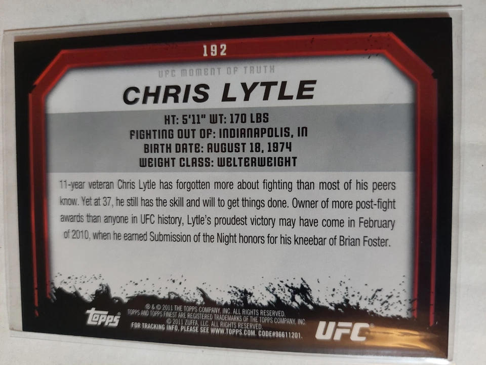 Chris Lytle #192 2011 Topps UFC Moment of Truth Gold Parallel - Image 2 of 2