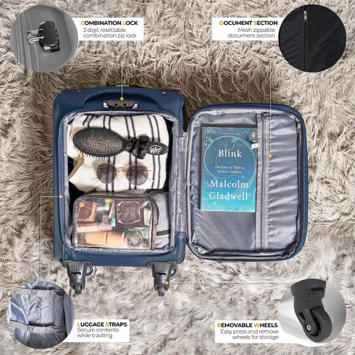 Suitcase Set w/ Wheels Cabin Bag Holiday Luggage Telescopic Expanding | 2-Pieces - Picture 49 of 69