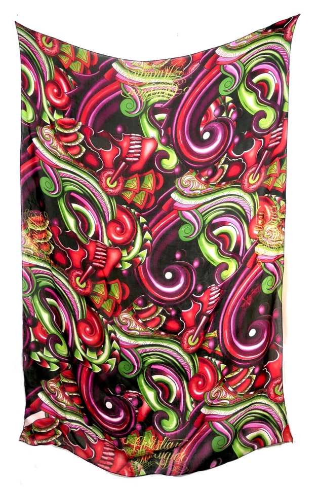 Christian Audigier Grande Rojo Calavera Algodón Bufanda Envoltura Foto 2 de 4