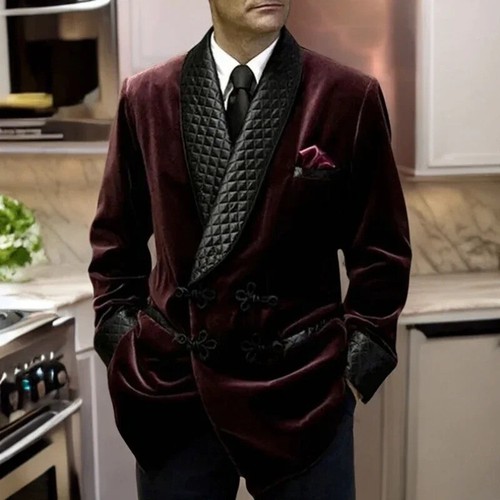 Men Jacket Robe Shawl Lapel Tuxedo Blazer Velvet Smoking Coat 2024 Latest Design