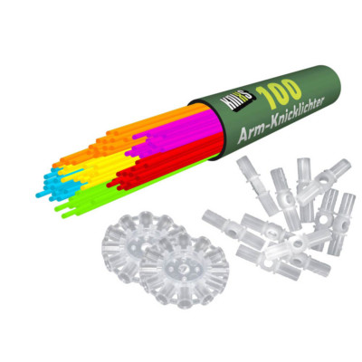 Produktbild von KNIXS Knicklichter Premium-Box – 200 Stück Im 6-Farb-Mix Inkl. 3D- & Kreisverbinder, 8h Leuchtdauer – Party, Festival & Deko