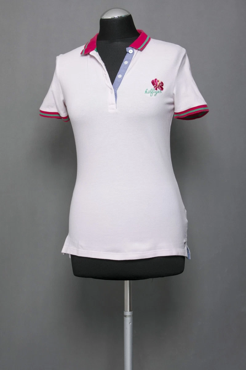 Tommy Hilfiger Ladies Polo Shirt S Pink Light Rose short Sleeve Pique Stretch