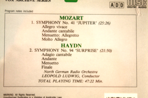 MOZART SYMPHONY No 41 / HAYDN SYMPHONY No 94 (CD) VG Cond Ships Free - Picture 4 of 5