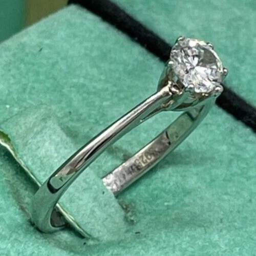 Solitario Donna Anello fine puntoluce naturale in argento 925 misura 13 italiana - Immagine 2 di 4