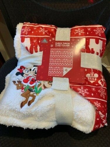 Disney Holiday Mickey & Minnie Mouse on Reindeer Fleece Throw Plaid Blanket NEW - Picture 4 of 5