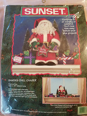 Sunset ''Santa's Chill Chaser'' Embroidery Set Mantel Sitter-New in Pkg.