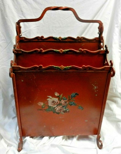 Rare Vintage Decorative Wrought Iron Handled Footed Magazine Rack-SHABBY CHIC! - Picture 6 of 9