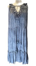 Moon River Size Large Feminine Tiered Ruffle Maxi Dress Blue Floral 
