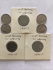 Germany 50 Pfenning (1950 F (3), 1966 D, 1974 F, 1975 F, & 1980 F) 7-Coin Lot