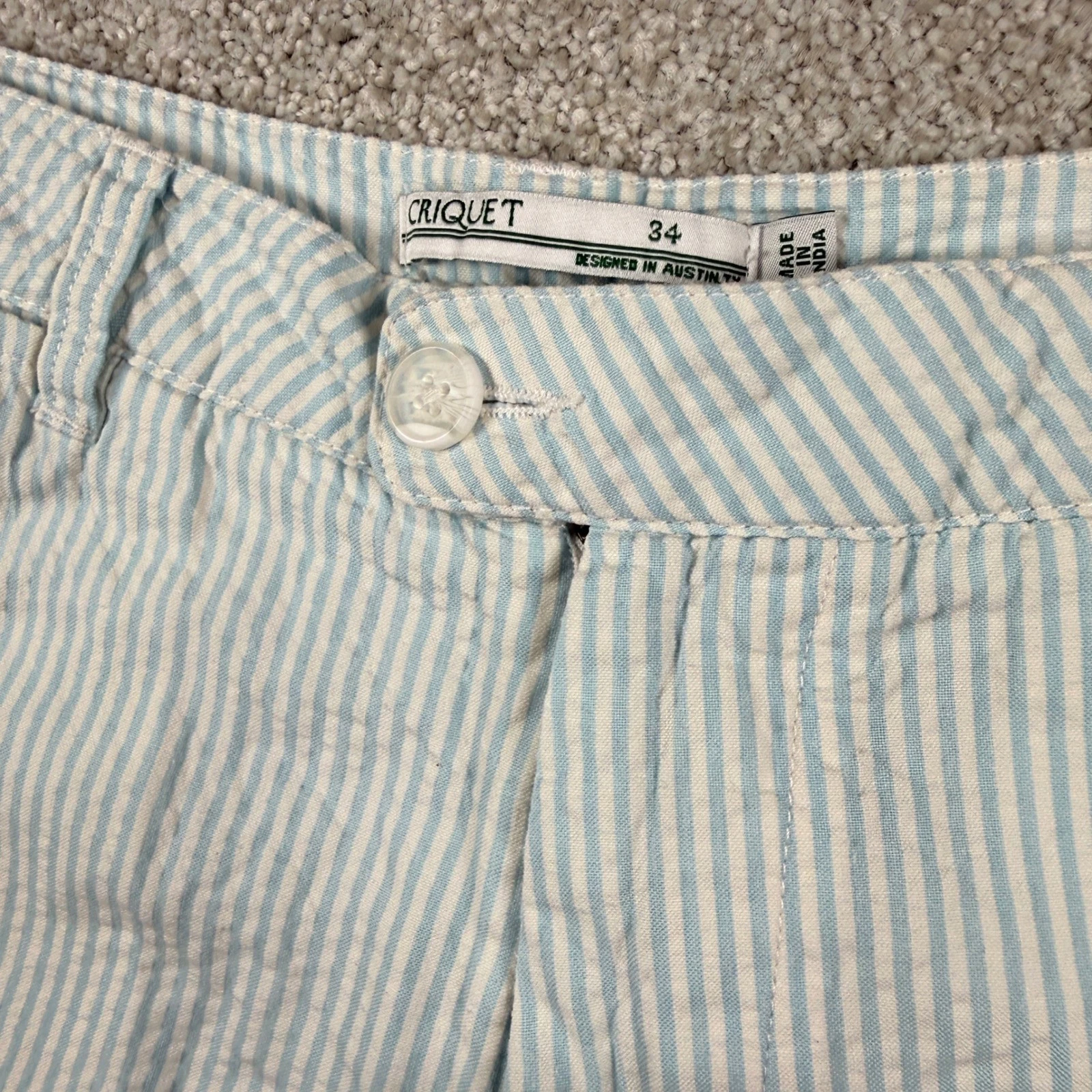 Criquet Shorts Men 34 Blue Seersucker Striped Cotton Preppy Casual Golf