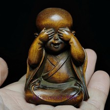 6.5 CM Old Chinese Boxwood Hand carved Boy Buddha Statue Decoration Collectable