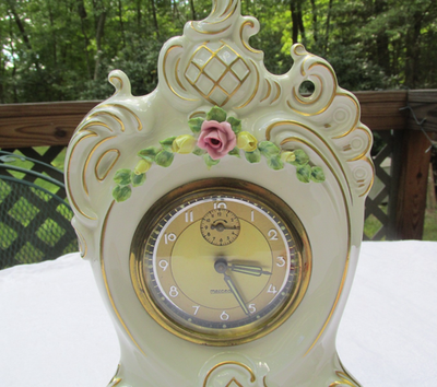 Vintage Dresden Mercedes Porcelain Shelf /Mantle Clock Key Wind