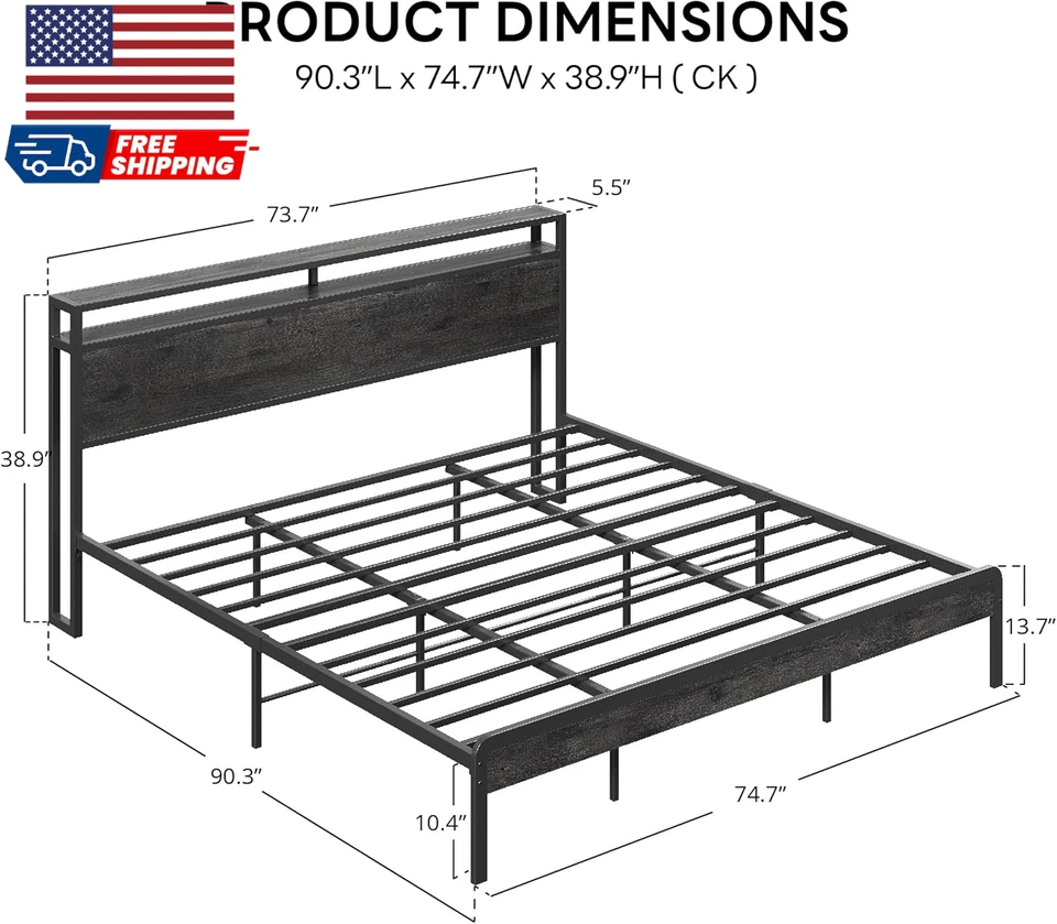 Marco de cama California King con cabecero madera oscura Camas California King con Foto 2 de 4