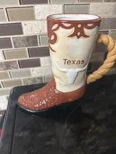Vintage cowboy boot mug Texas longhorns American legacy NWOT