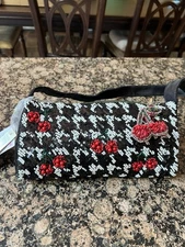 NEW RELEASE Viral B&W Cherry 🍒 and Herringbone Handmade Beaded Shoulder Bag 