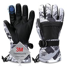 Ski Gloves, Warmest Waterproof M Fit Kids11-15 Years and Women size S-M Grey