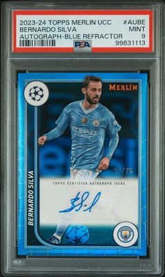 2023-24 TOPPS MERLIN UEFA C.C. AUTOS BERNARDO SILVA AUBE BLUE REF. PSA 9 /75