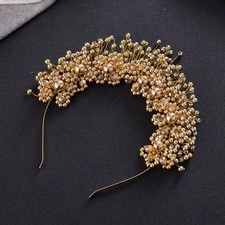 Pearl Crystal Bridal Hair Crown Pink Flower Gold Sparkle