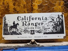 VINTAGE CALIFORNIA RANGER PORCELAIN SIGN COMMEMORATIVE US FOREST SERVICE PLAQUE