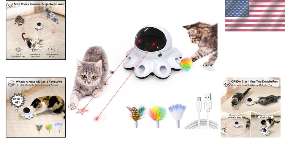 Interactive 2-in-1 Cat Laser Toy – Whack-a-Mole Feather Play for Indoor Fun - Image 2 of 4