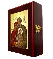 Needzo Holy Family Icon Greek Icon Box, Byzantine Gold Foil - Wall Hanging or...