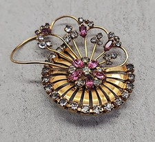 Retro 1940s M&S 12K Gold Filled Pink Paste & Rhinestone Fan Spray Brooch — listing 5