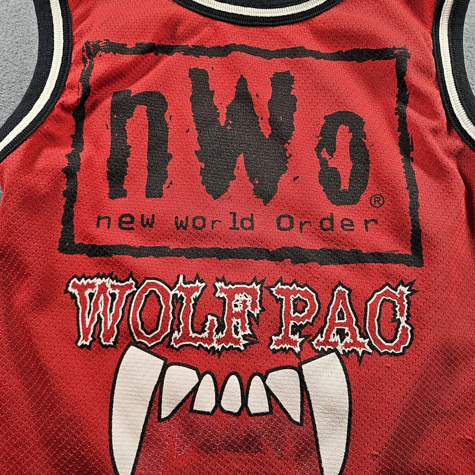 Camiseta sin mangas de lucha libre vintage nWo Wolfpac juvenil pequeña mediana roja WCW malla años 90 Foto 2 de 4