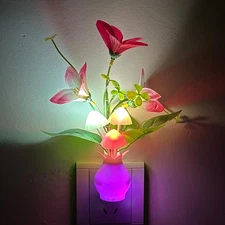 Plug-in Night Light with Auto Light Sensor, RGB LED Mushroom Night Light Wall...