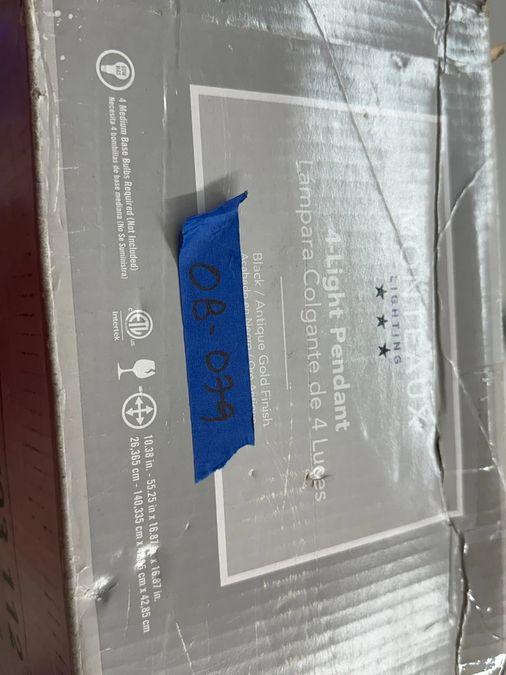 Vintage Monteaux 4 Light Black Color Pendant with Antique Gold Finish - Image 2 of 4