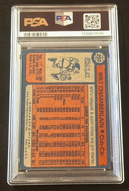 1974 TOPPS #250 WILT CHAMBERLAIN PSA 6 CENTERED BASKETBALL NEWLY GRADED RE GRADE view 4