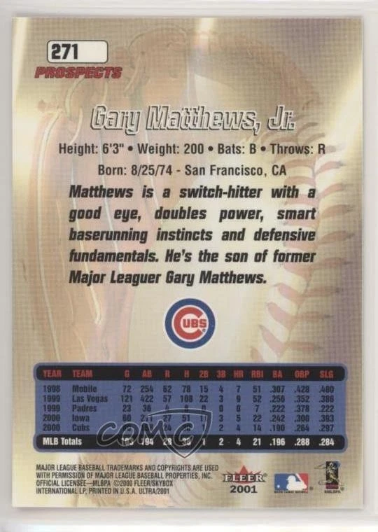 2001 Fleer Ultra Gary Matthews Jr #271 - Image 2 of 2