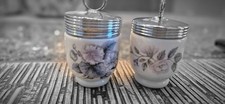Vintage Royal Worcester Porcelain Egg Coddler Pair June Garland Pink Rose