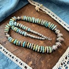 22" Sterling NAVAJO Pearl Big Kingman Graduated Turquoise VTG Silver Necklace — photo 5