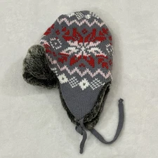Winter Snowflake Trapper Aviator Ear Flap Acrylic Comfy Gray Beanie Hat Cap OSFM