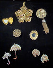Lot of 9 Vintage Brooch/Pendants SARAH, Gold Filled, Unmarked -Rhinestones, MOP — photo 2