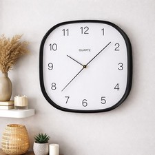 Squoval Wall Clock – Modern Black & White Minimalist Design – Silent Quartz 30cm